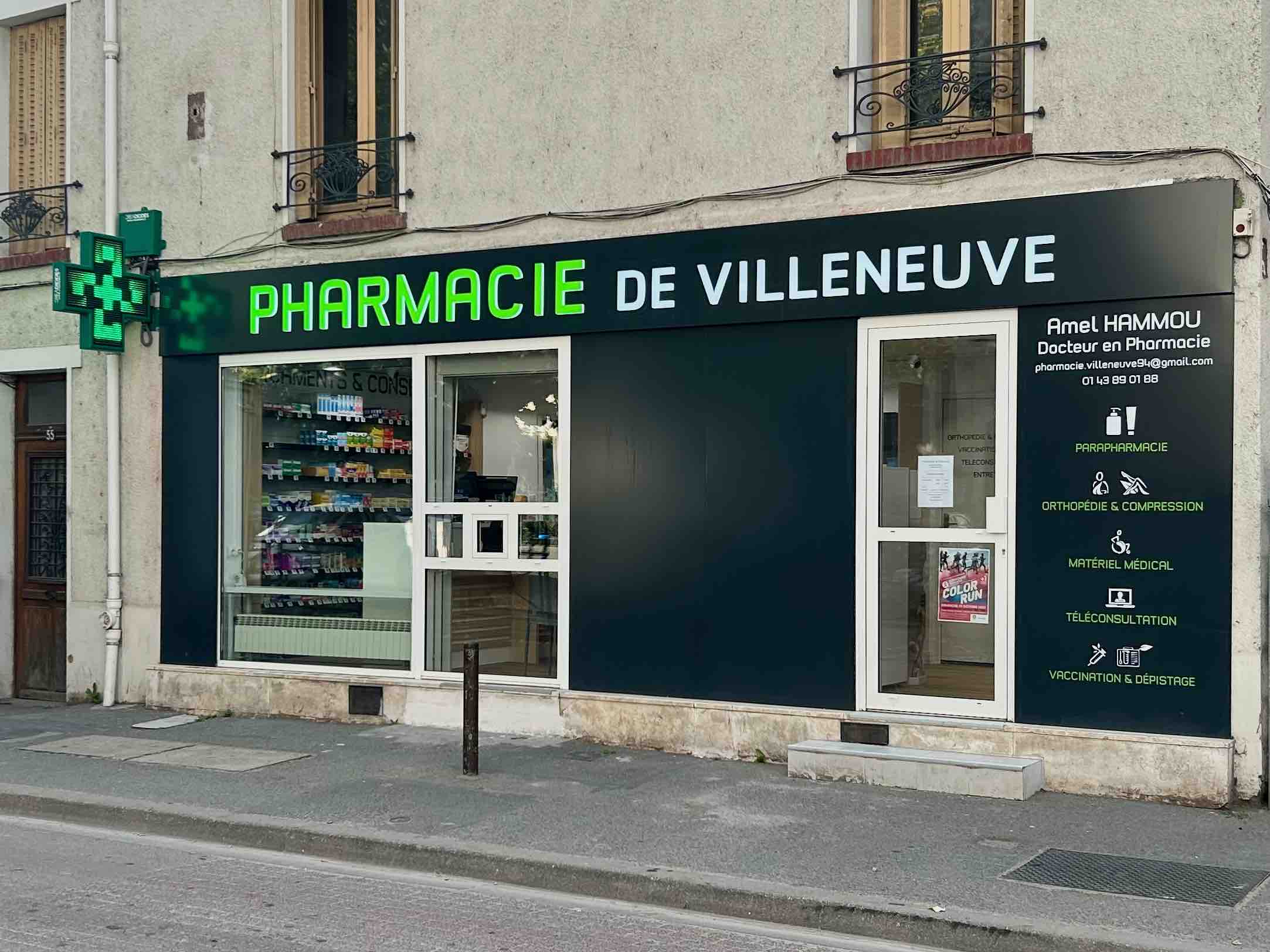 Façade Pharmacie de Villeneuve située à Villeneuve-Saint-Georges