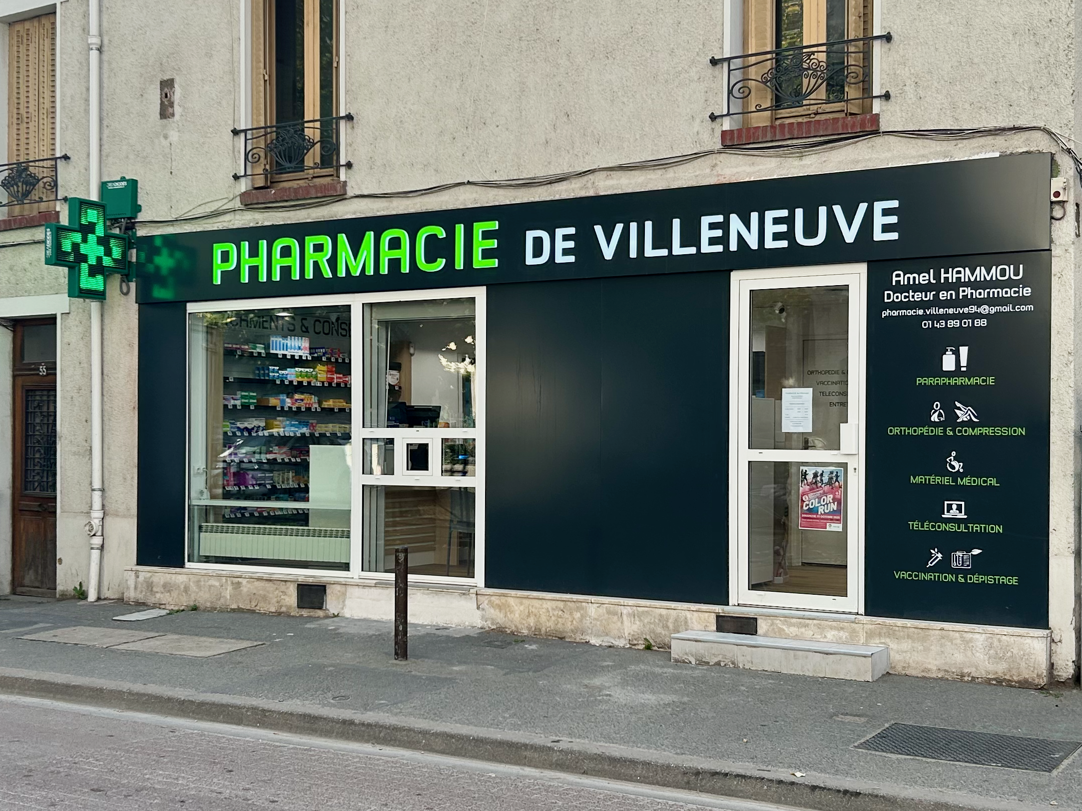 Façade Pharmacie de Villeneuve située à Villeneuve-Saint-Georges
